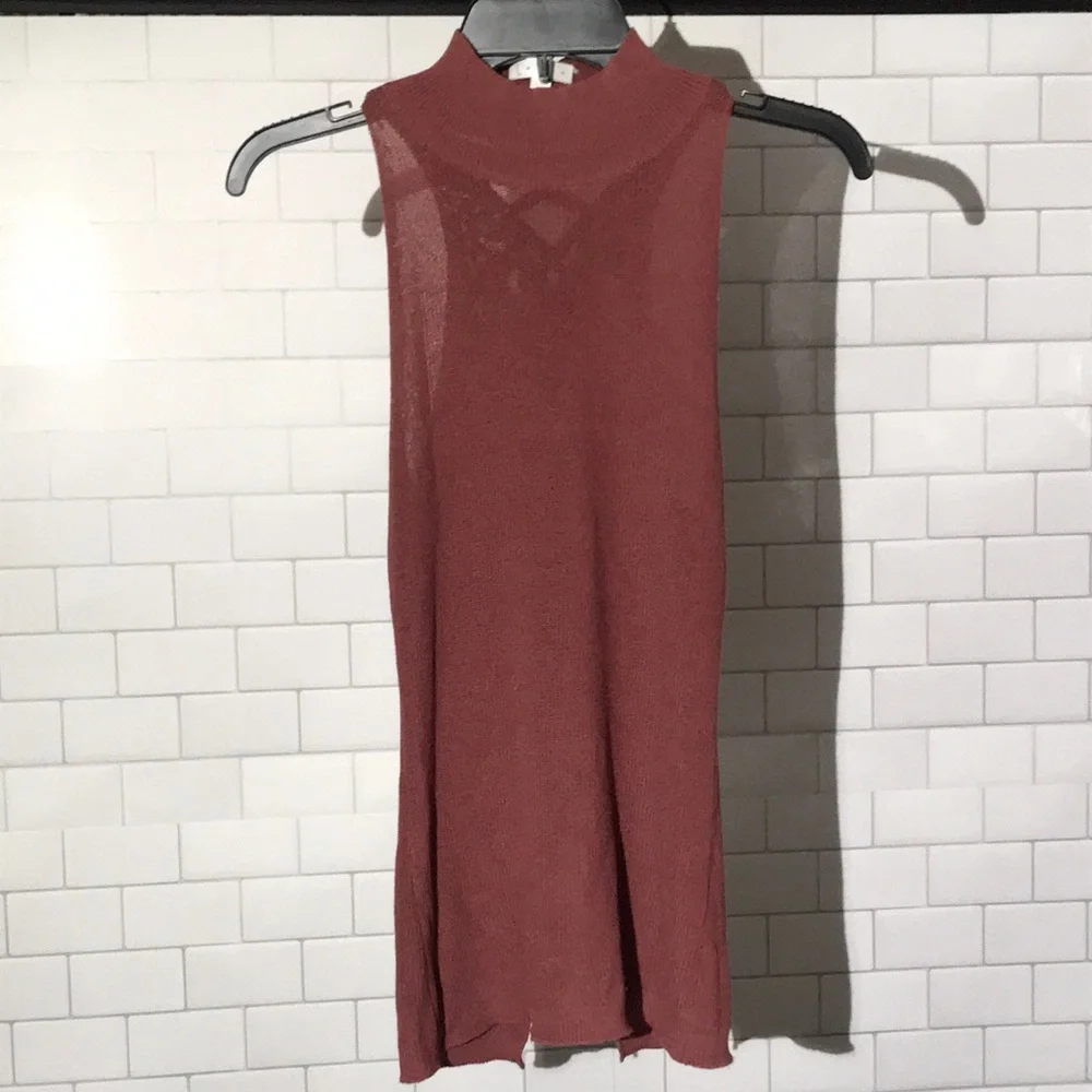 Leith woven back tank top shell sleeveless top mauve braided detail small